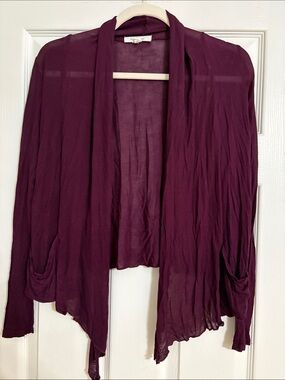 Active Basic Open-Front Draped Cardigan - Plum